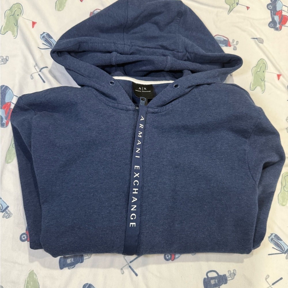 Armani Exchange Men's Dark Blue Hooded Zip-Up Sweater - Picture 9 of 10